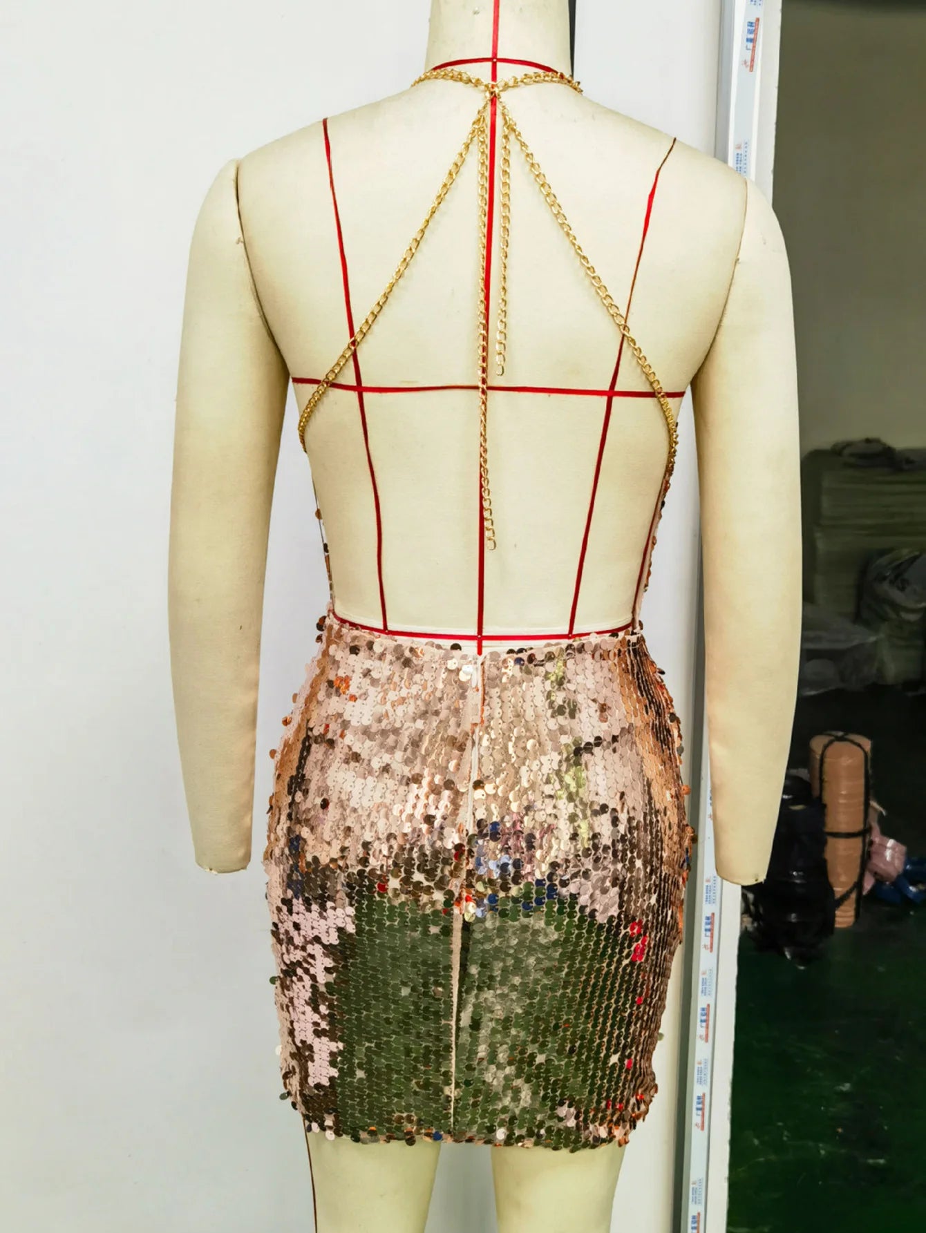 Sequin Halter Backless Party Dress