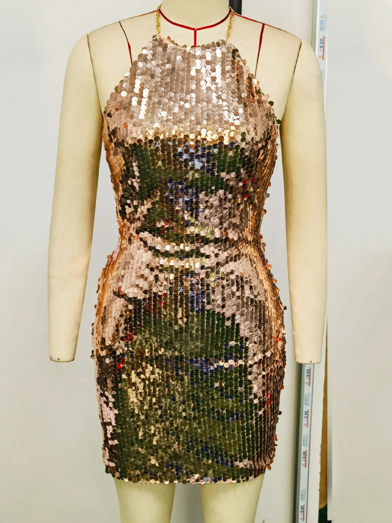 Sequin Halter Backless Party Dress