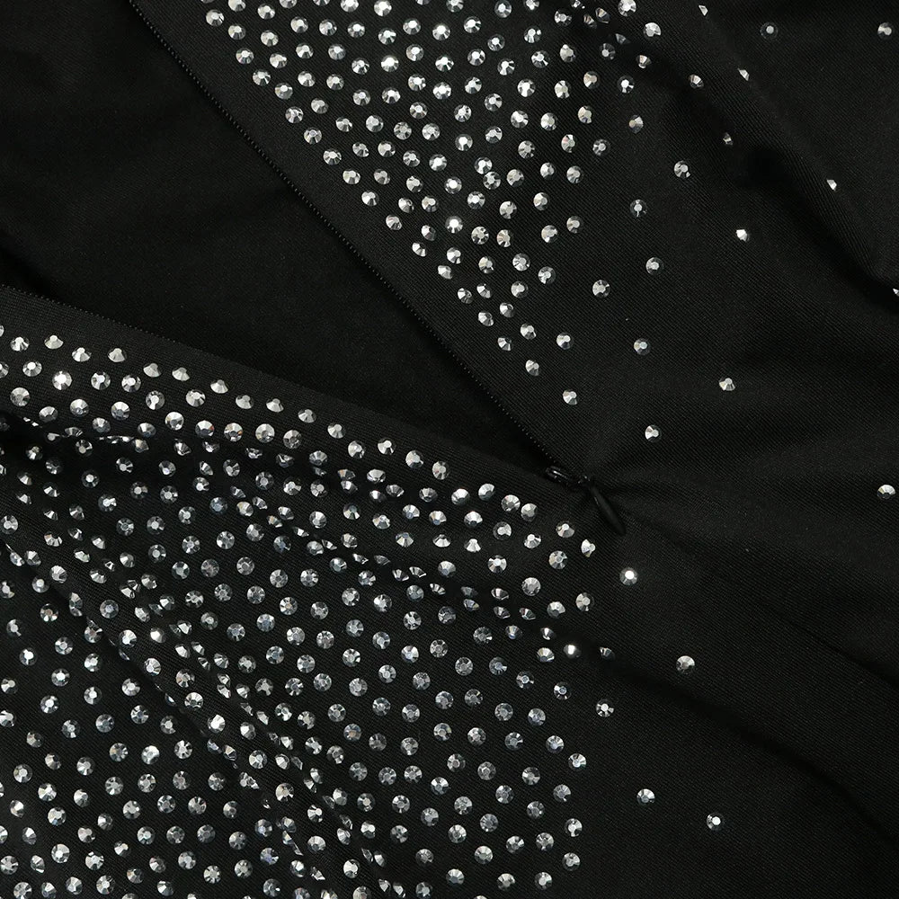 Elegant Rhinestone High-Neck Dress