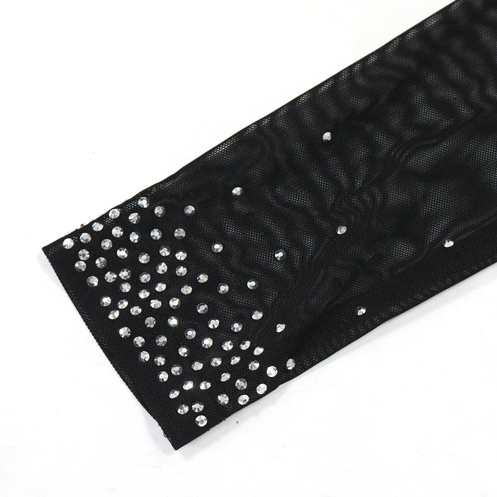 Elegant Rhinestone High-Neck Dress