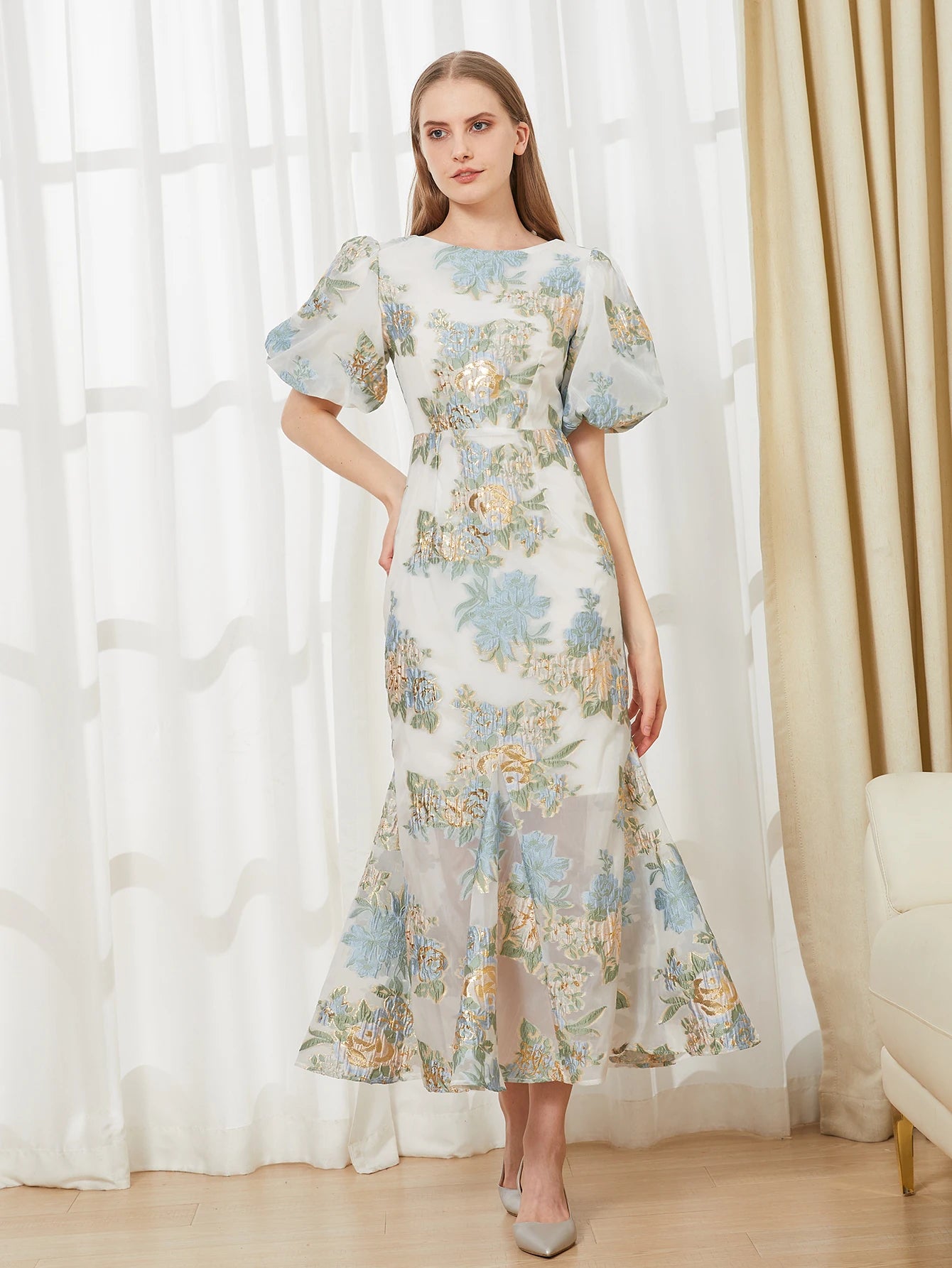 Elegant Floral Organza Mermaid Dress