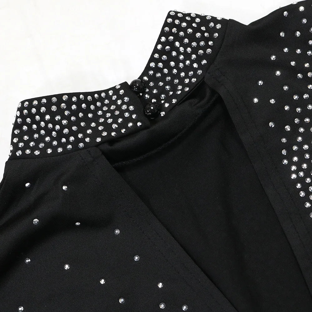Elegant Rhinestone High-Neck Dress