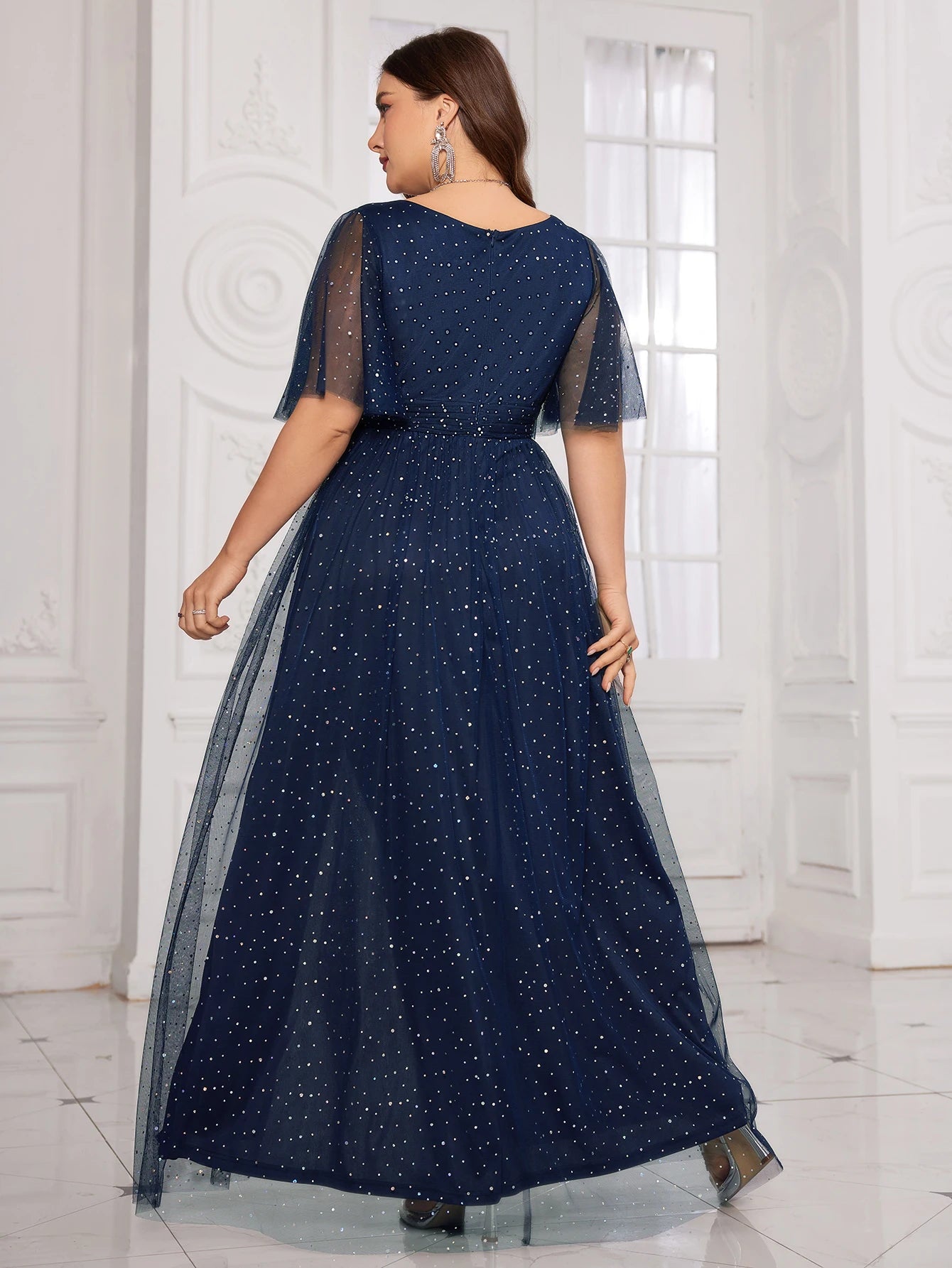 Glitter Mesh V-Neck Tulle Dress