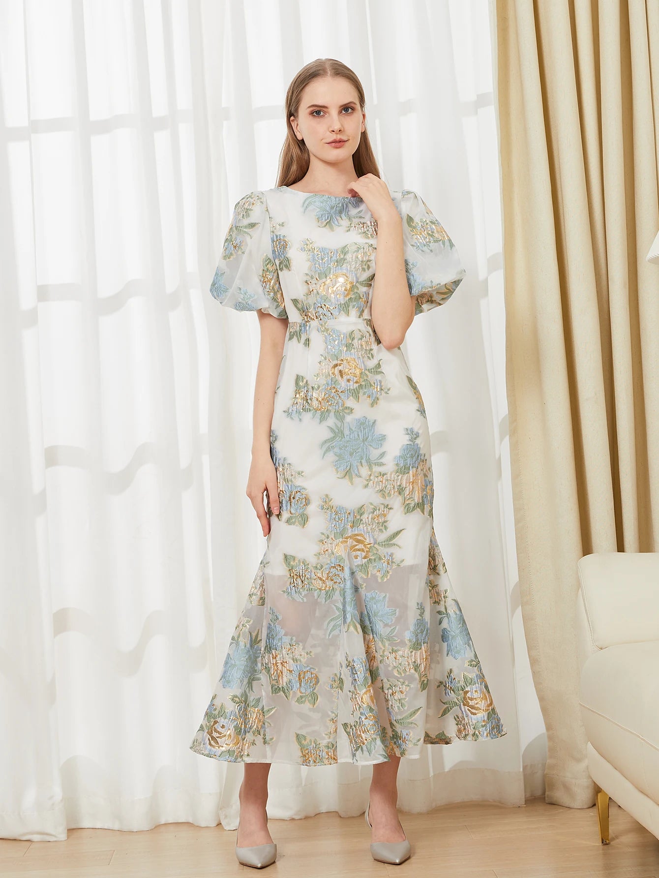 Elegant Floral Organza Mermaid Dress