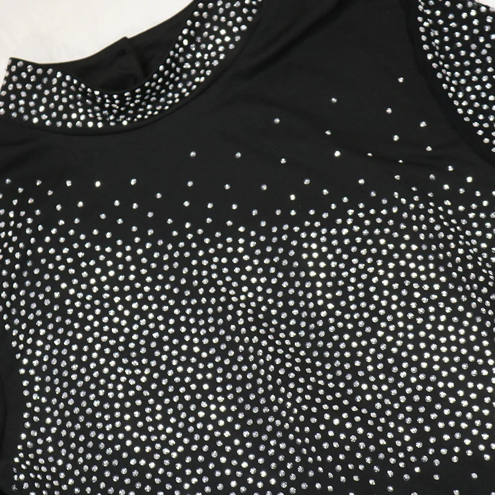 Elegant Rhinestone High-Neck Dress
