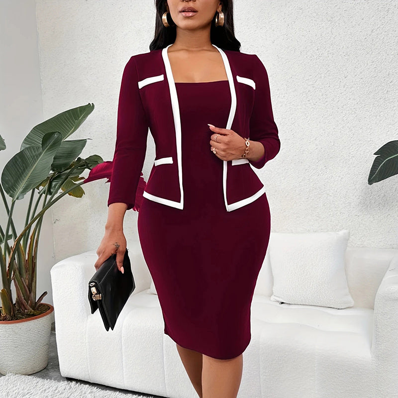 Square Neck Half Sleeve Two-Piece Bodycon Dress