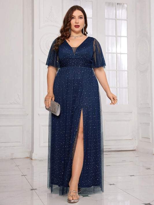 Glitter Mesh V-Neck Tulle Dress