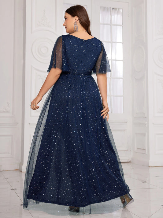 Glitter Mesh V-Neck Tulle Dress
