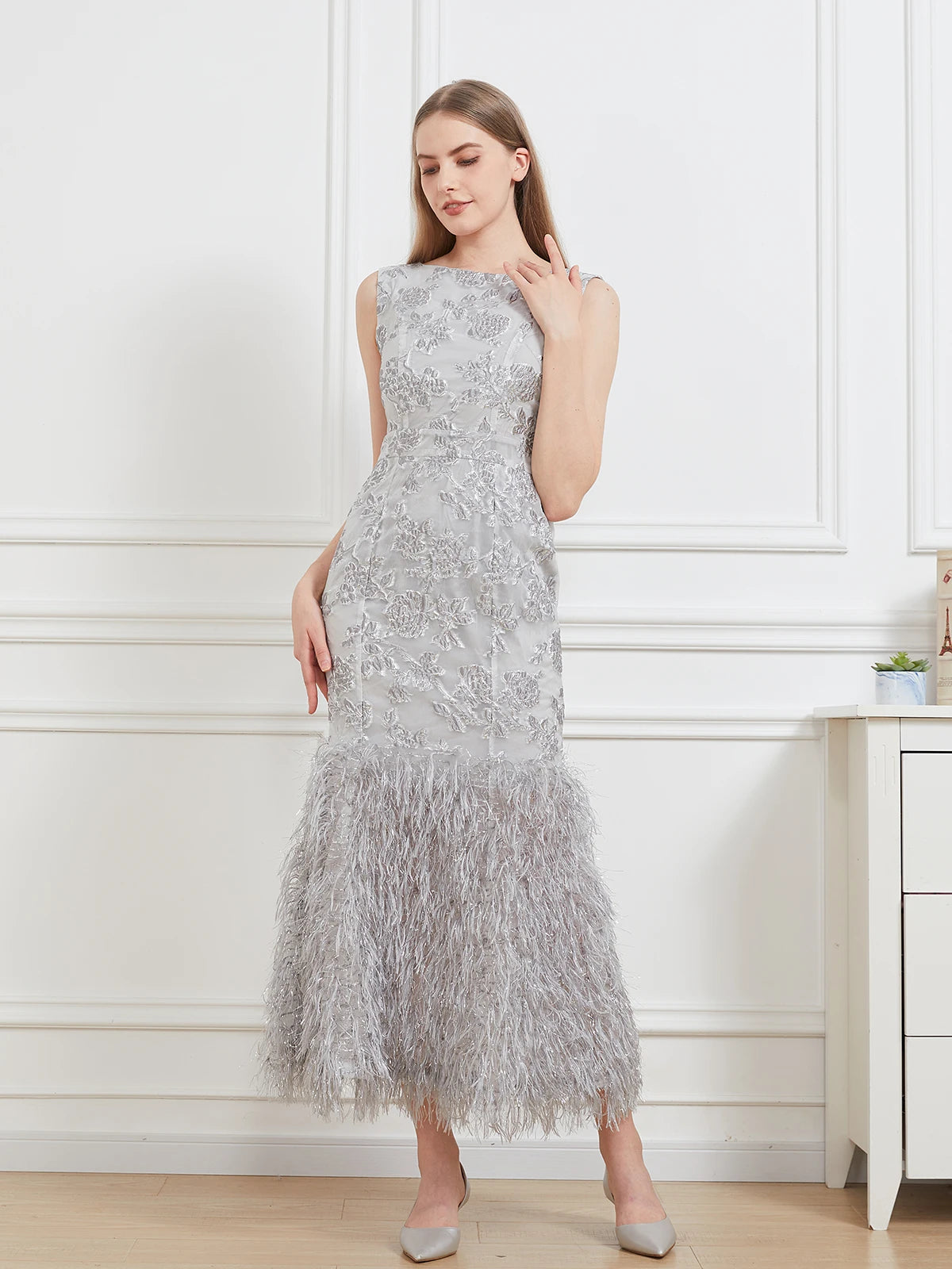 Organza Fishtail Feather Gown